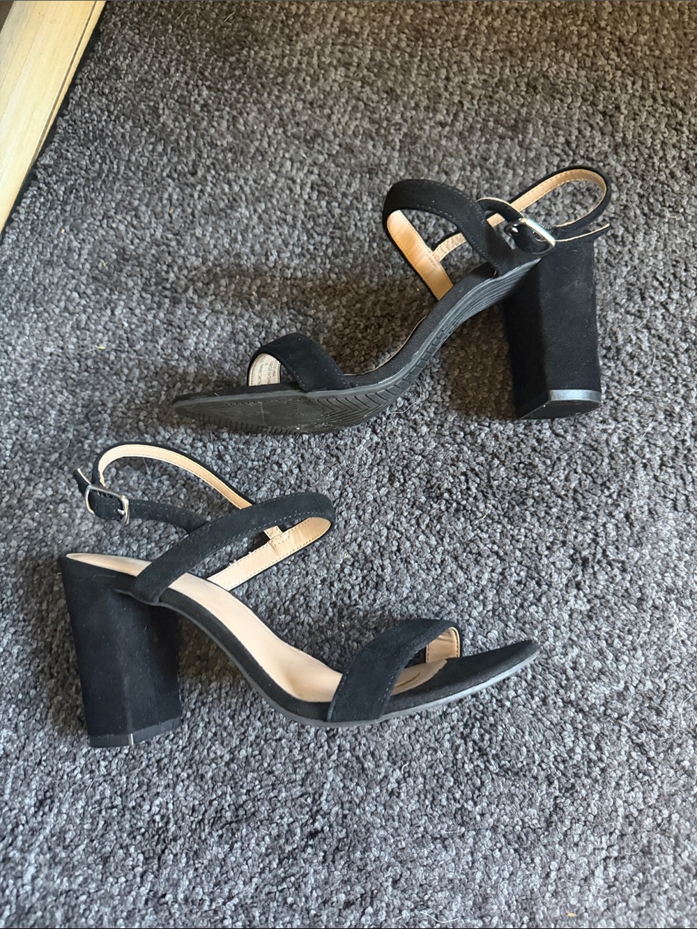 bp Black Suede Strappy Block Heel Sandals